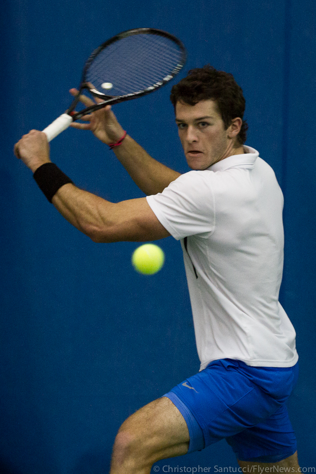 Freshman Bernardo Sanson plays tennis by Chris Santucci Flyer News